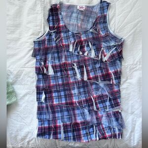 Justice Girls' Blue Plaid Ruffle Tank Top
